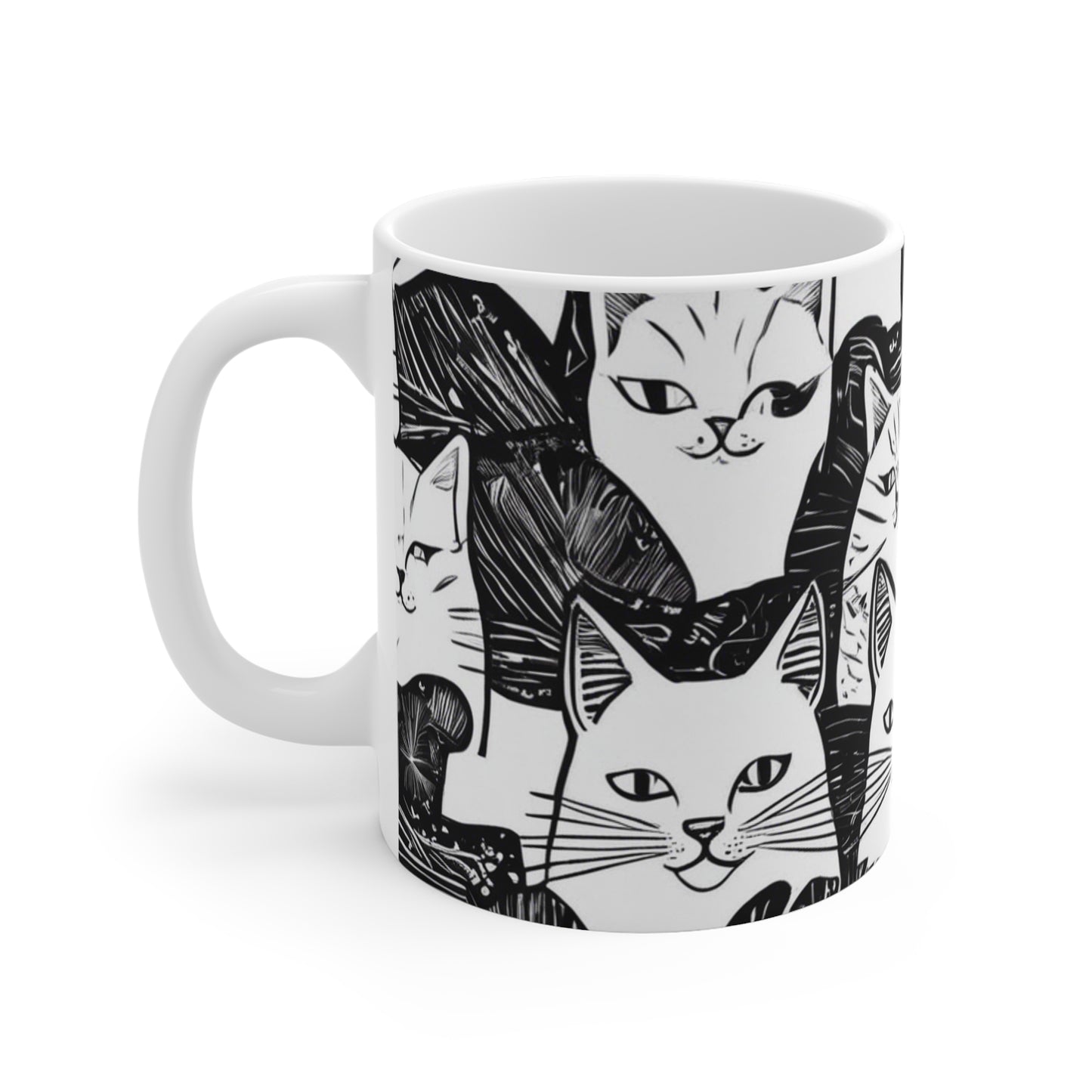 11oz White Mug cats black&white