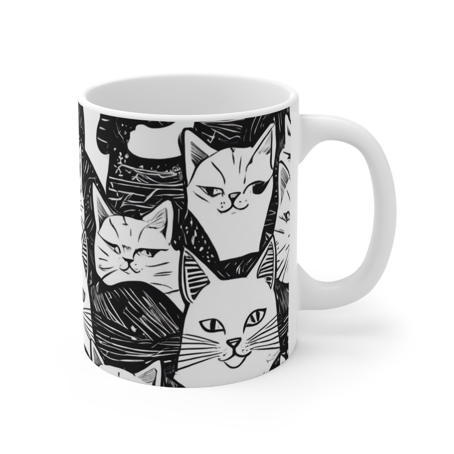11oz White Mug cats black&white