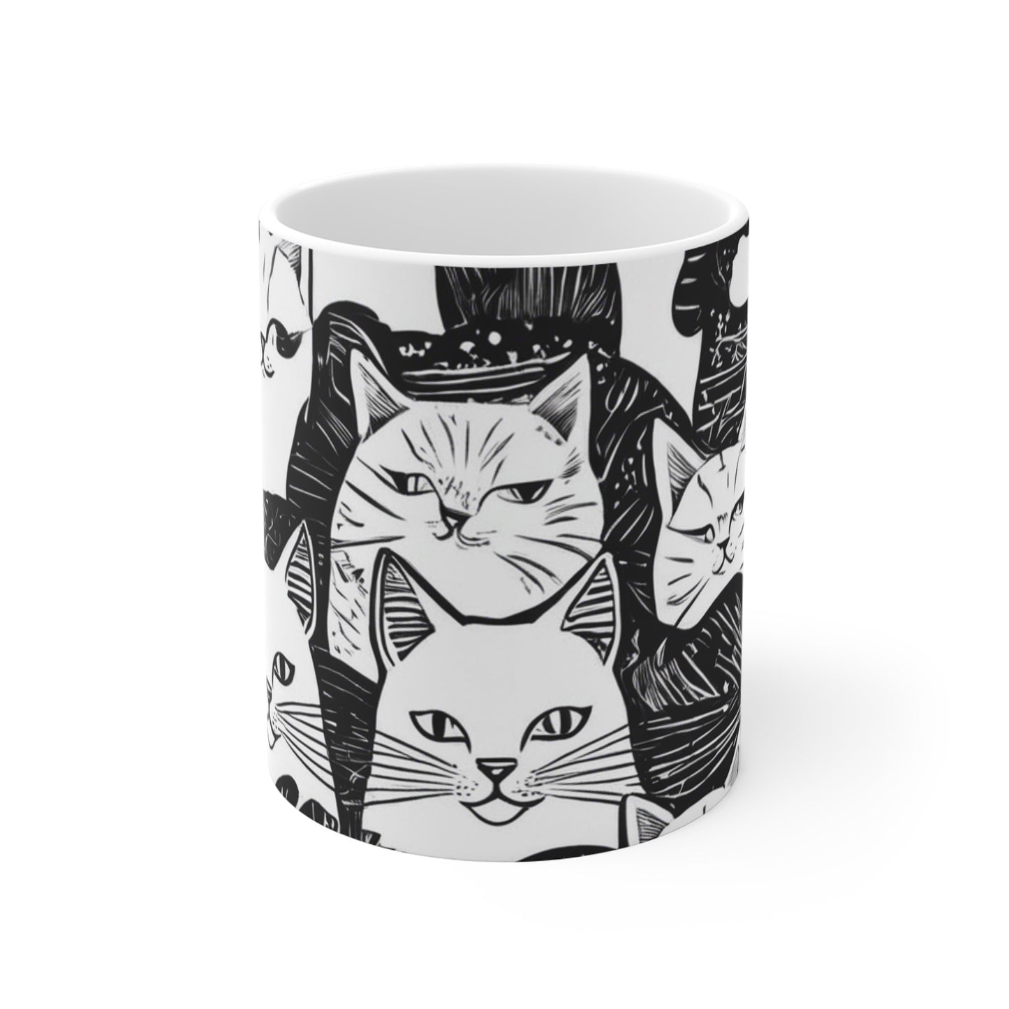 11oz White Mug cats black&white